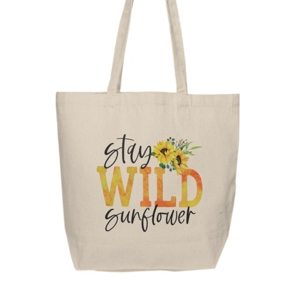 Stay Wild Sunflower Custom Canvas Tote Bag - Picture 2 of 4